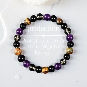 Natural Tiger Eye & Amethyst Beaded Bracelet, Stretchy Healing Crystal Bracelet